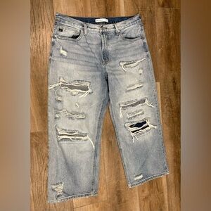 KanCan Women's Distressed Ankle Jeans in Light Blue